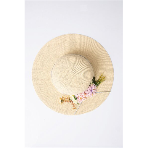 Odel Large Nude Beach Hat With Floral Detail