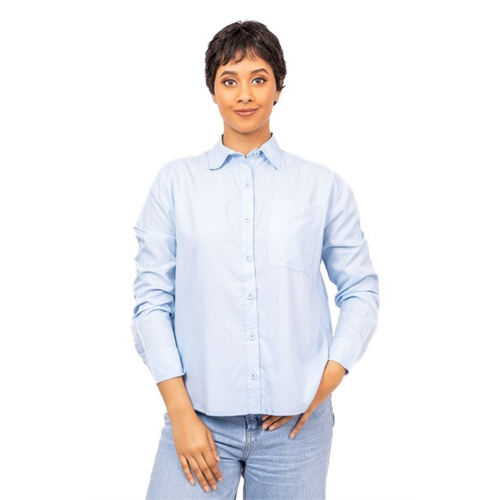 Odel Light Blue Long Sleeve Drop Back Hem Oversized Shirt