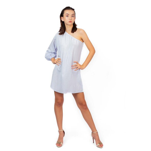 Odel Light Blue One Shoulder Bishop Sleeve Mini Dress