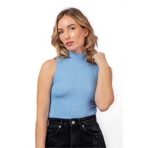 Odel Light Blue Turtle Neck Sleeveless Bodysuit