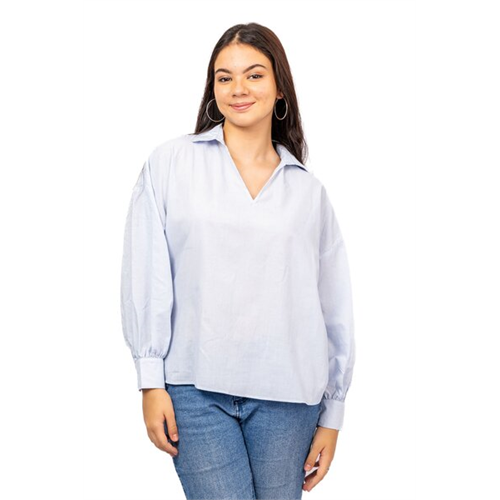 Odel Light Blue V Neck Collared Oversized Long Sleeve Tunic