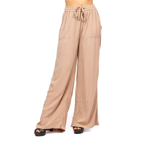 Odel Light Brown Waist Tie Up Loose Fited Side Pocket Flared Pant