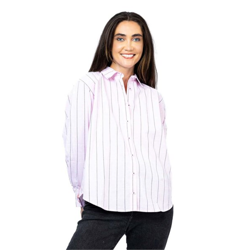 Odel Light Pink & Black Striped Long Sleeve Oversized Shirt