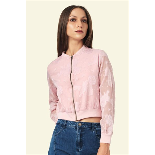 Odel Light Pink Lace Bomber Jacket