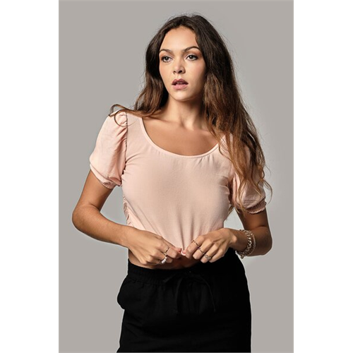 Odel Light Pink Square Neck Side Ruched Top