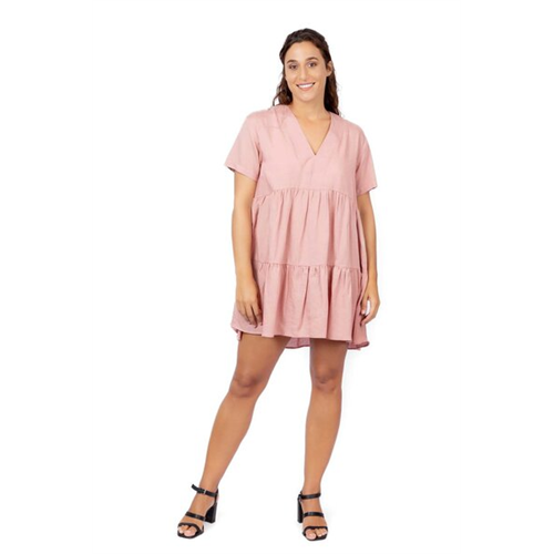 Odel Light Pink Tiered Baby Doll Short Sleeve Mini Dress