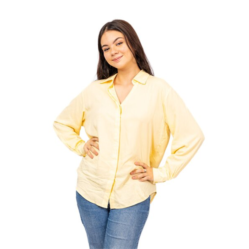 Odel Light Yellow Long Sleeve Hidden Placket Oversized Shirt