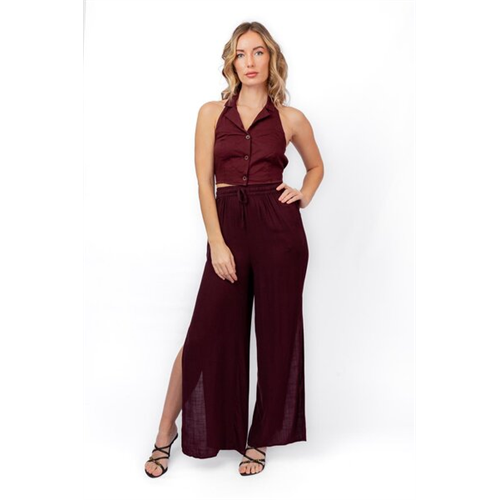 Odel Maroon Loose Fit Side Slit Pant