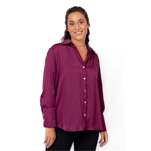 Odel Maroon Shimmer Oversized Long Sleeve Shirt