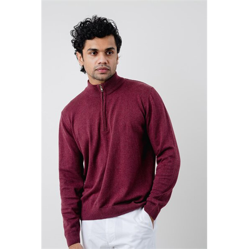 Odel Maroon Textured Quarter Zip Sweater