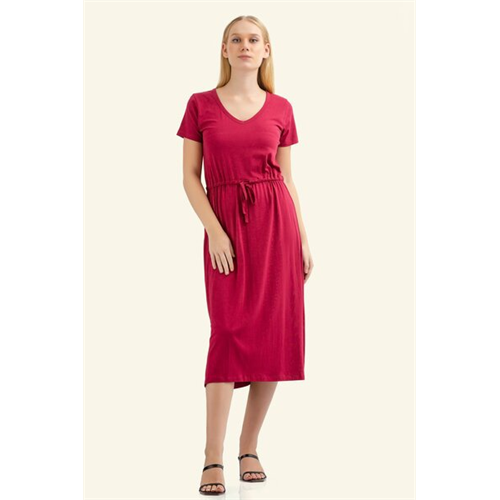 Odel Maroon Waist Tie Midi Dress
