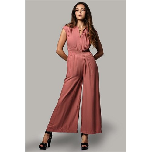 Odel Mauve Pink V Neck Sleeveless Smocked Waist Jumpsuit