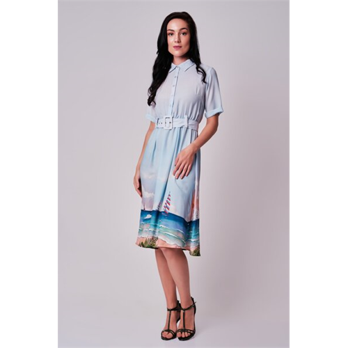 Odel Multi Printed Flared Buttoned Shirt Dress