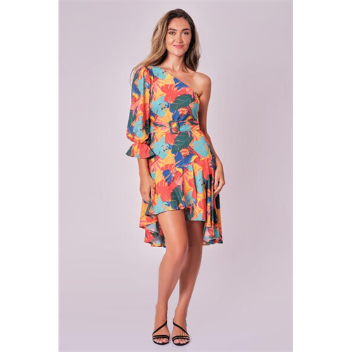 Odel Multi Printed One Shoulder High-Low Dress