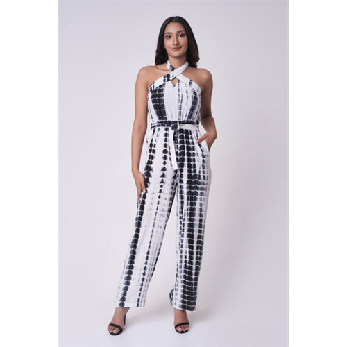 Odel Multi Tie Dye Printed Halter Neck Waist Tie Up Jumpsuit