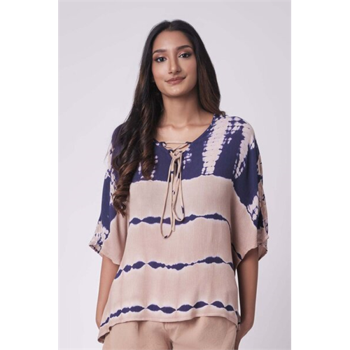 Odel Multi Tie Dye Short Sleeve Neck Tie Up Kaftan