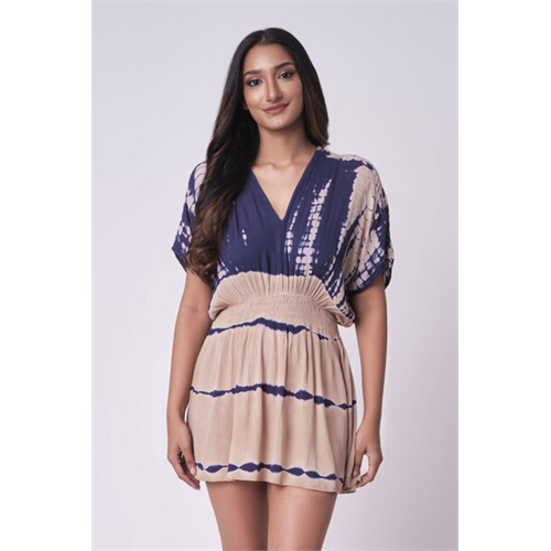 Odel Multi Tie Dye V Neck Mini Kaftan Dress