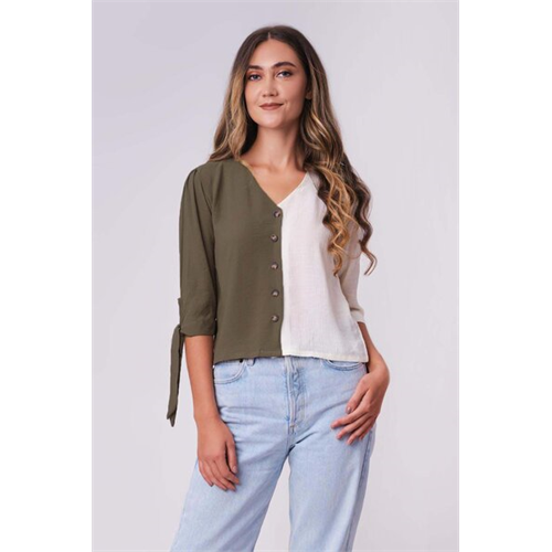 Odel Multi Two Tone V Neck Buttoned Top