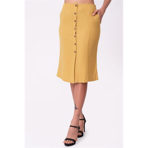 Odel Mustard Button Down Front Slit Skirt