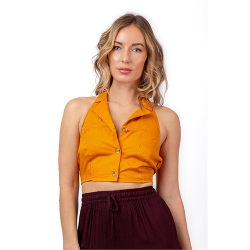 Odel Mustard Halter Neck Back Tie Up Top