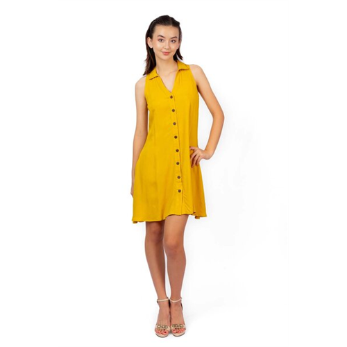 Odel Mustard Halter Neck Flared Dress