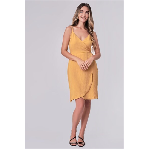 Odel Mustard Strappy Knee Length Wrap Dress