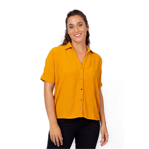 Odel Mustard V Neck Collared Short Sleeve Shirt