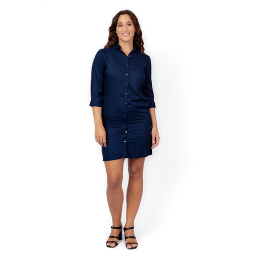Odel Navy 3/4 Sleeve Collared Shirt Dress