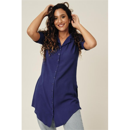 Odel Navy Buttoned Side Slit Tunic