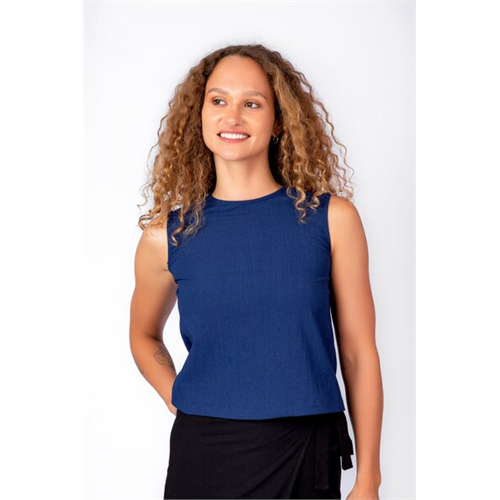 Odel Navy Sleeveless Back Detailed Button Down Top