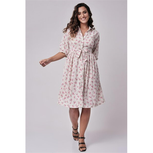 Odel Off White Floral Printed Buttoned Down Dress