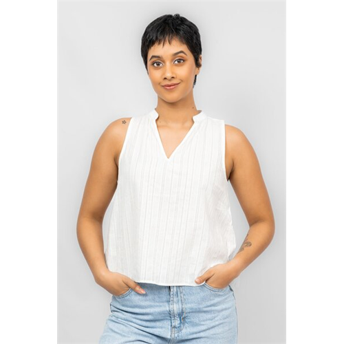 Odel Off White Sleeveless Chinese Coller Loose Fited Top