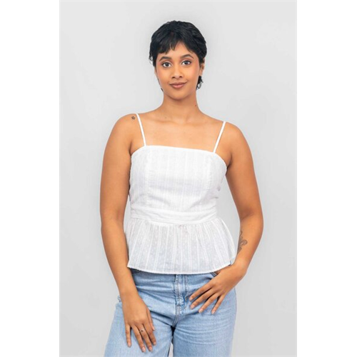 Odel Off White Strappy Peplum Fitted Top