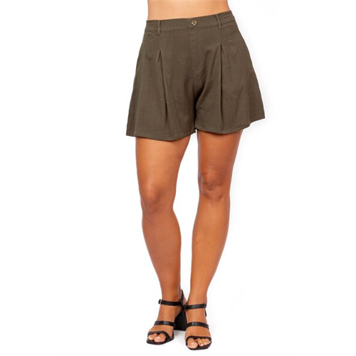 Odel Olive Pleated Flared Mini Shorts
