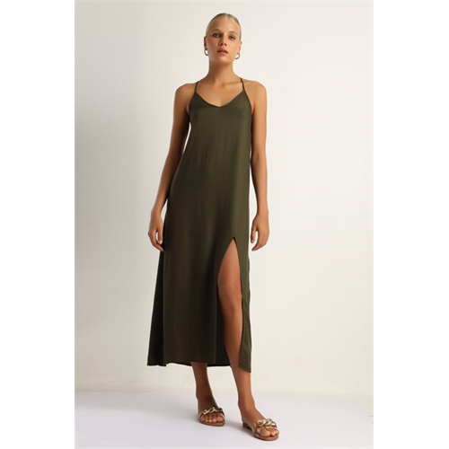 Odel Olive Strappy Maxi V Neck Open Back Maxi Slip Dress