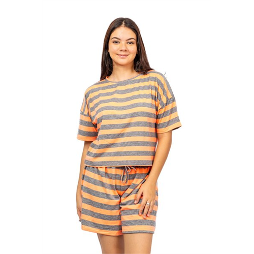 Odel Orange & Grey Striped Loungewear Set