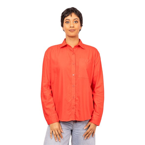 Odel Orange Long Sleeve Drop Back Hem Oversized Shirt