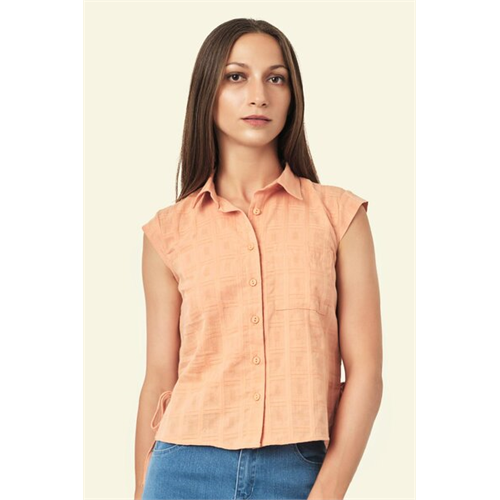 Odel Orange Side Seam Tie Cap Sleeve Shirt