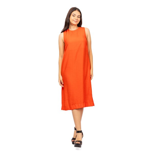 Odel Orange Sleeveless Round Neck Midi Shift Dress