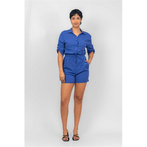 Odel Pale Blue 3/4 Sleeve Button Down Romper