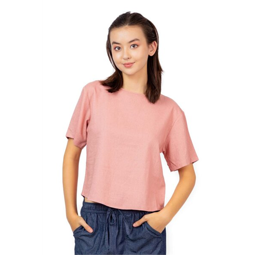 Odel Pale Pink Curved High Low Hem Top