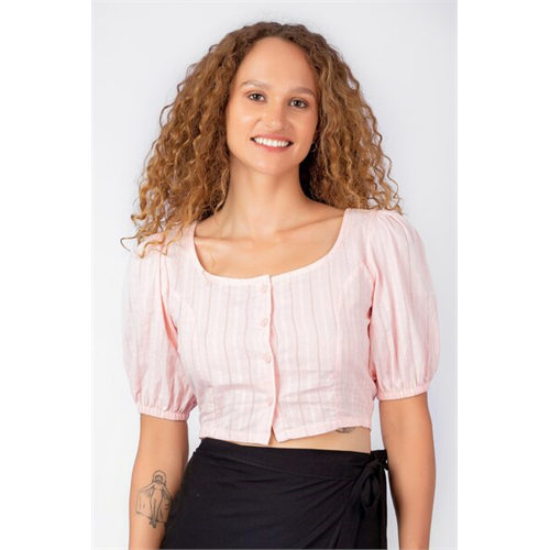 Odel Peach Princess Seam Round Neck Short Sleeve Top