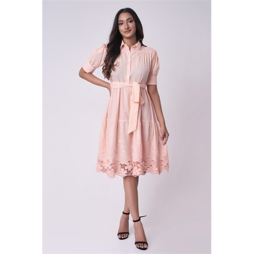 Odel Peach Scallop Hem Detailed Shirt Dress
