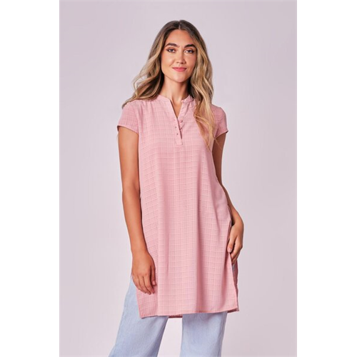 Odel Pink Mandarin Collar Side Slits Tunic