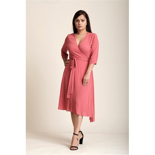 Odel Pink Midi Wrap Dress
