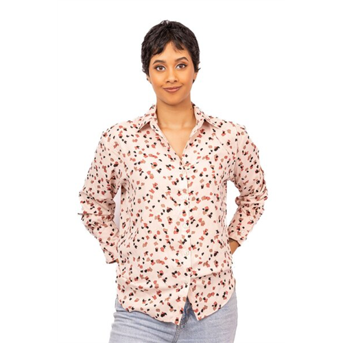 Odel Pink Printed Long Sleeve Cuff Gathered Detailed Loose Fit Shirt