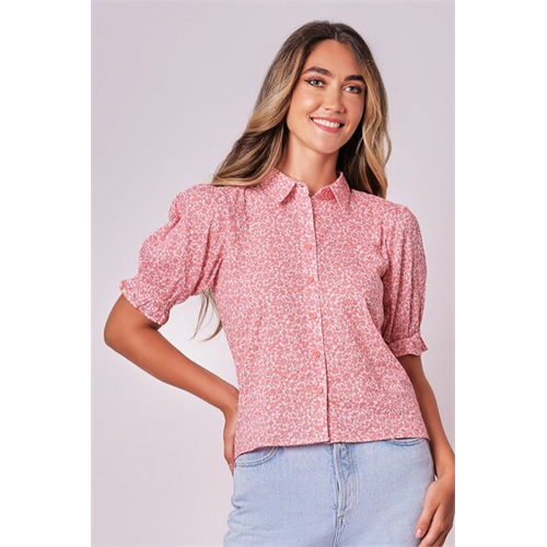 Odel Pink Printed Puff Sleeve Shirt