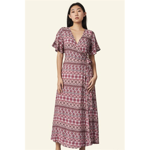 Odel Pink Printed Short Sleeve Wrap Dress