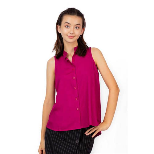 Odel Pink Sleeveless Button High Low Shirt