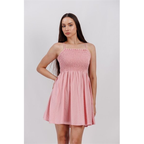 Odel Pink Strappy Smocked Mini Dress